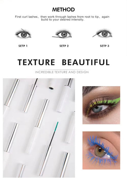 Pop of Color High Pigmented Waterproof Eyelash Curling, Lengthening Multicolor Mascara 12 Shades