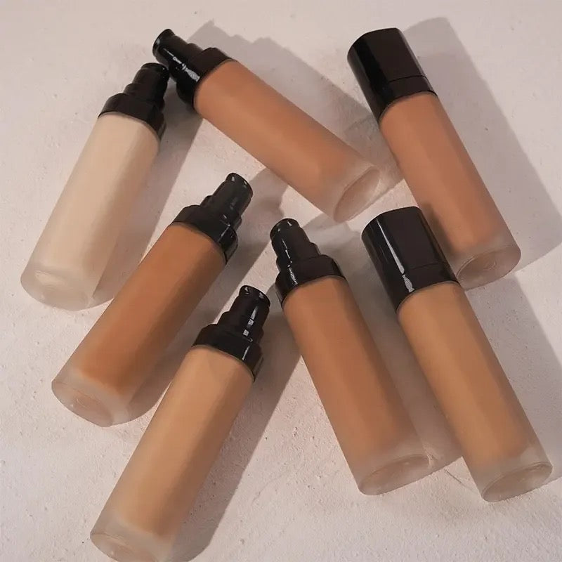 Black Pump Bottle Matte Cream Foundation 30ml Full Coverage Makeup Base, Long Lasting Waterproof Concealer, Custom Liquid Foundation 18 Shades