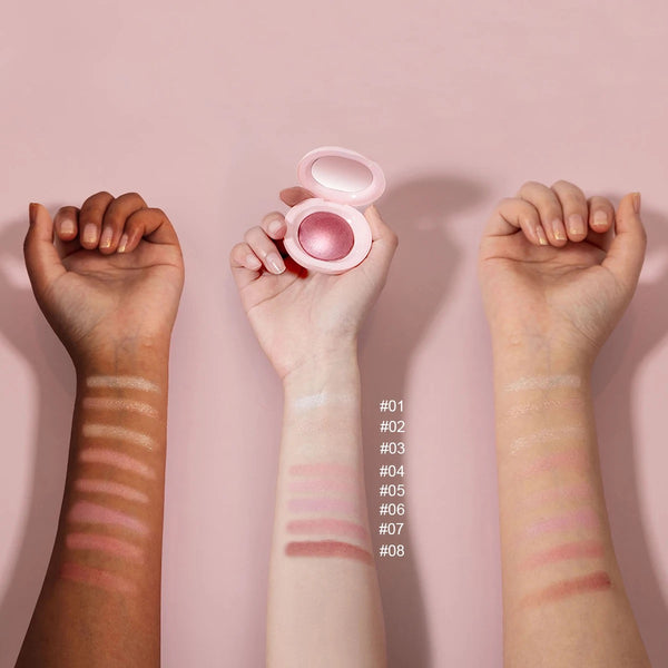 Custom Cute Pink Single Tint Palette, High Pigment Pressed Powder, Luminous Silky Baked Highlighter Blush. 8 Shades