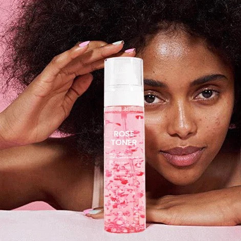 Custom Korean Moisturizing Organic Rose Water Facial Mist Toner with Real Fresh Rose Petals