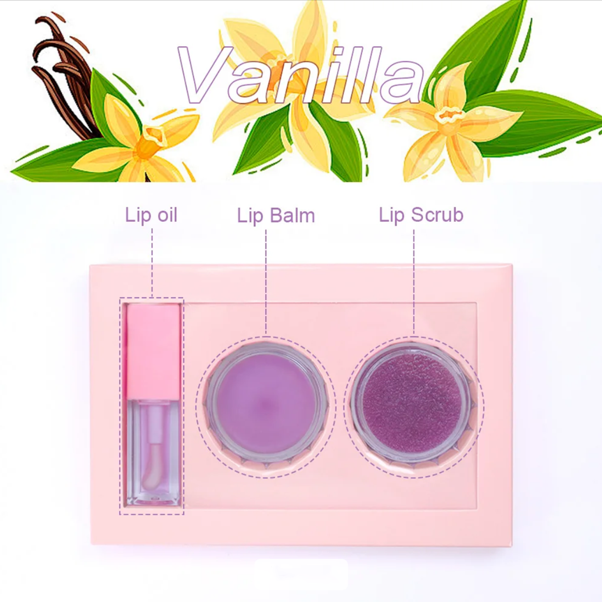 Nourishing, Moisturizing and Exfoliating Lip Care Trio, Organic Collagen Sugar Lip Scrub, Hydrating Lip Mask and Lip Oil Kit, Lip Care Set 7 Flavors