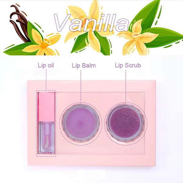 Nourishing, Moisturizing and Exfoliating Lip Care Trio, Organic Collagen Sugar Lip Scrub, Hydrating Lip Mask and Lip Oil Kit, Lip Care Set 7 Flavors
