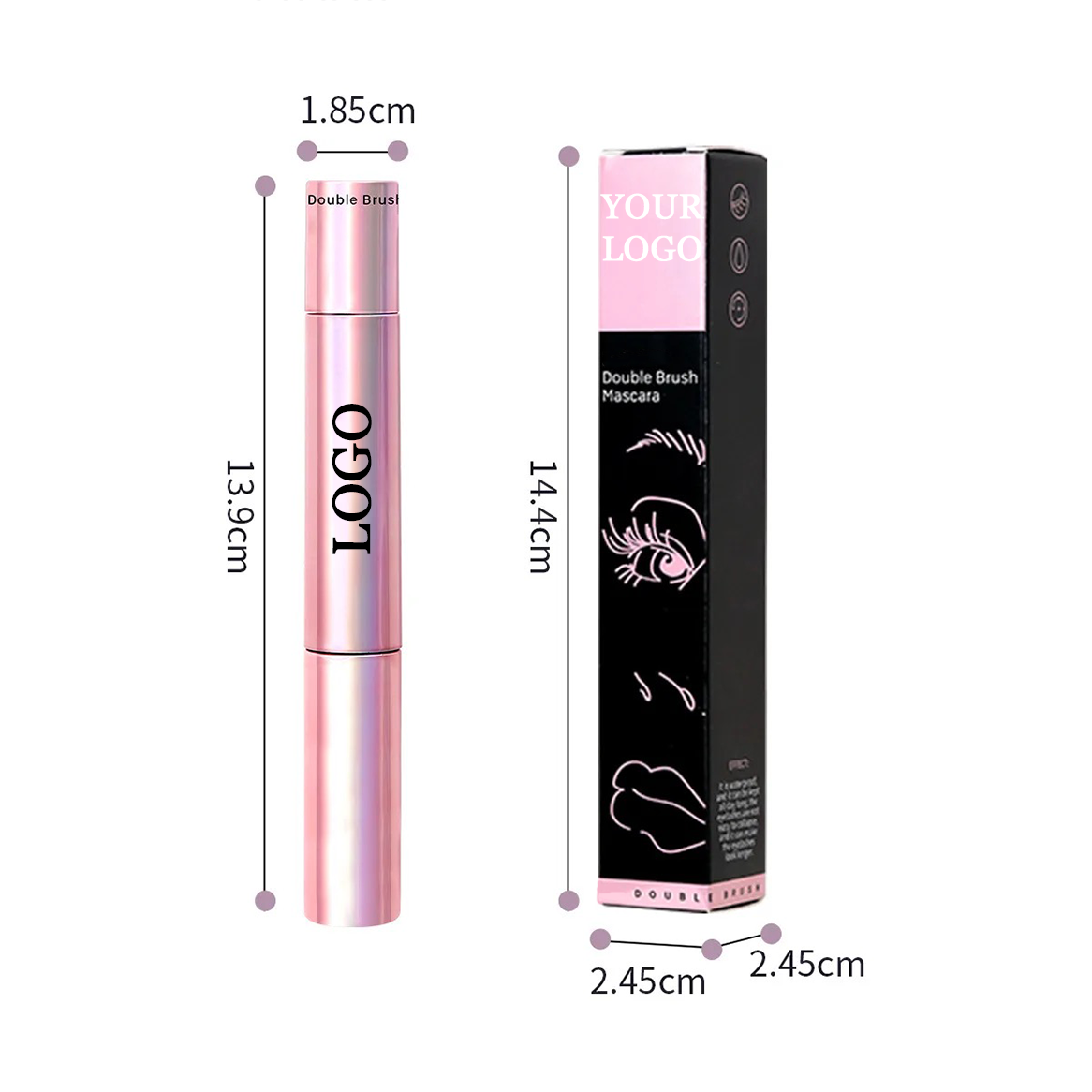Waterproof Long Lasting Rose Gold Hold Double Head 2-in-1 Lengthening Thickening Long Fiber Luxurious Mascara