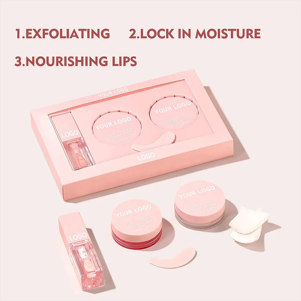 Nourishing, Moisturizing and Exfoliating Lip Care Trio, Organic Collagen Sugar Lip Scrub, Hydrating Lip Mask and Lip Oil Kit, Lip Care Set 7 Flavors