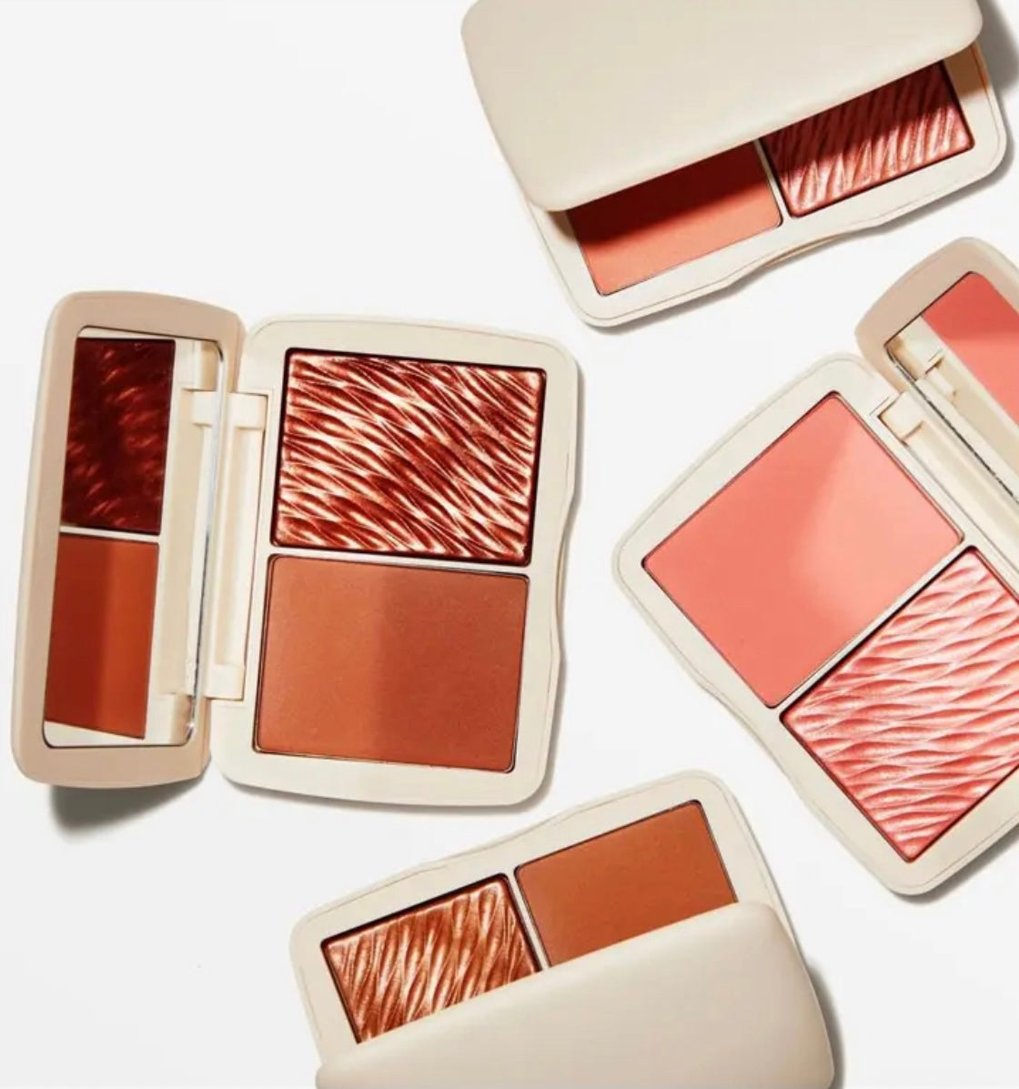 2-in-1 Matte Blush and Shimmer Highlighter Duo, Cream Powder Highlighter Palette