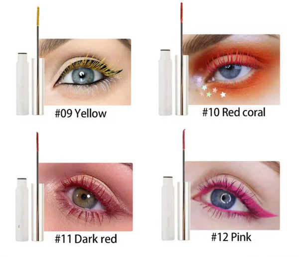 Pop of Color High Pigmented Waterproof Eyelash Curling, Lengthening Multicolor Mascara 12 Shades