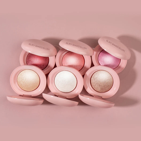 Custom Cute Pink Single Tint Palette, High Pigment Pressed Powder, Luminous Silky Baked Highlighter Blush. 8 Shades