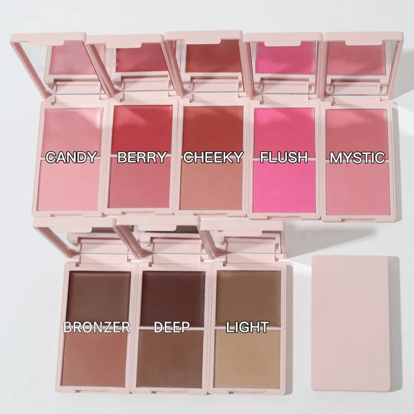 Long Lasting Cheek Lip Bronzer, Creamy Blush Palette, 2-in-1 Cream and Powder Blush Duo
