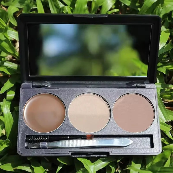 Professional 3 Shade Eyebrow Powder Pigments Waterproof Eyebrow Stencils Enhance Powder Shaping Makeup Palette , Eyebrow Powder, Stencils, Tweezers and 2-in-1 Spoolie Brush