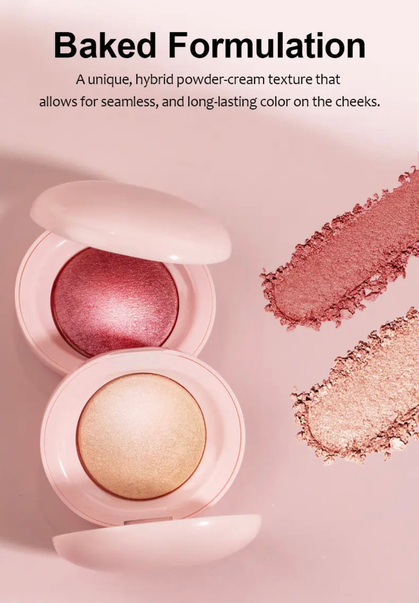 Custom Cute Pink Single Tint Palette, High Pigment Pressed Powder, Luminous Silky Baked Highlighter Blush. 8 Shades