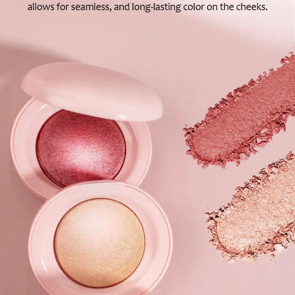 Custom Cute Pink Single Tint Palette, High Pigment Pressed Powder, Luminous Silky Baked Highlighter Blush. 8 Shades
