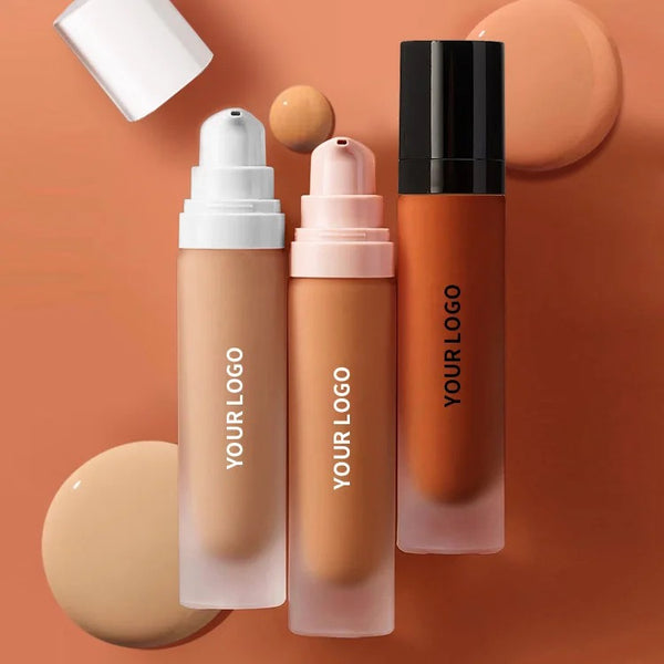 Black Pump Bottle Matte Cream Foundation 30ml Full Coverage Makeup Base, Long Lasting Waterproof Concealer, Custom Liquid Foundation 18 Shades