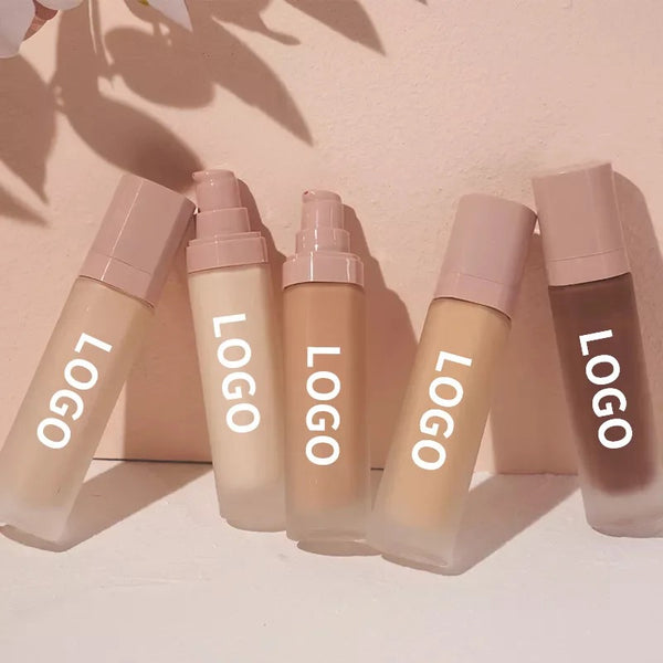 Black Pump Bottle Matte Cream Foundation 30ml Full Coverage Makeup Base, Long Lasting Waterproof Concealer, Custom Liquid Foundation 18 Shades