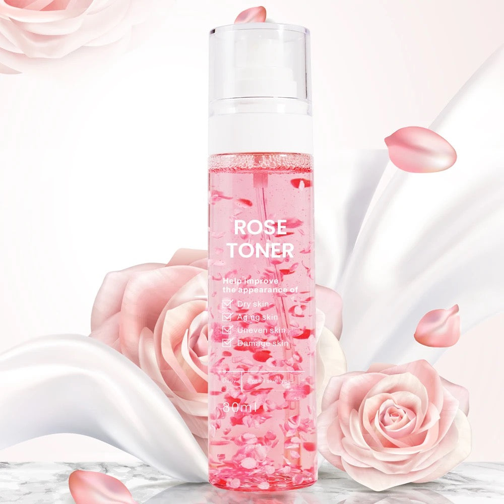 Custom Korean Moisturizing Organic Rose Water Facial Mist Toner with Real Fresh Rose Petals