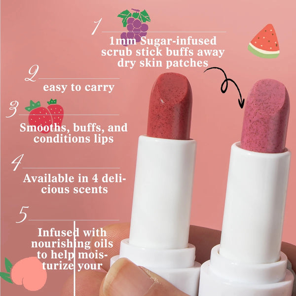 Nourishing, Exfoliating, Moisturizing Fruity Sugar Lip Scrub Stick