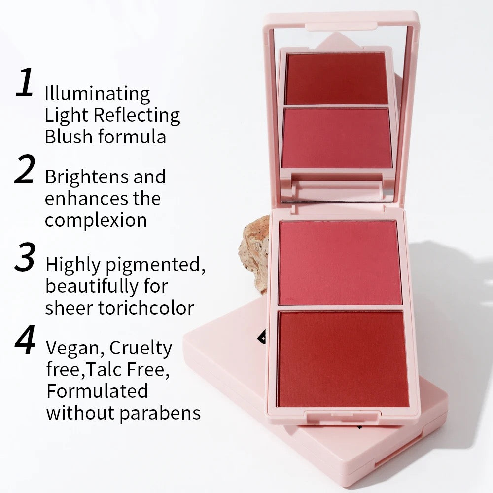 Long Lasting Cheek Lip Bronzer, Creamy Blush Palette, 2-in-1 Cream and Powder Blush Duo