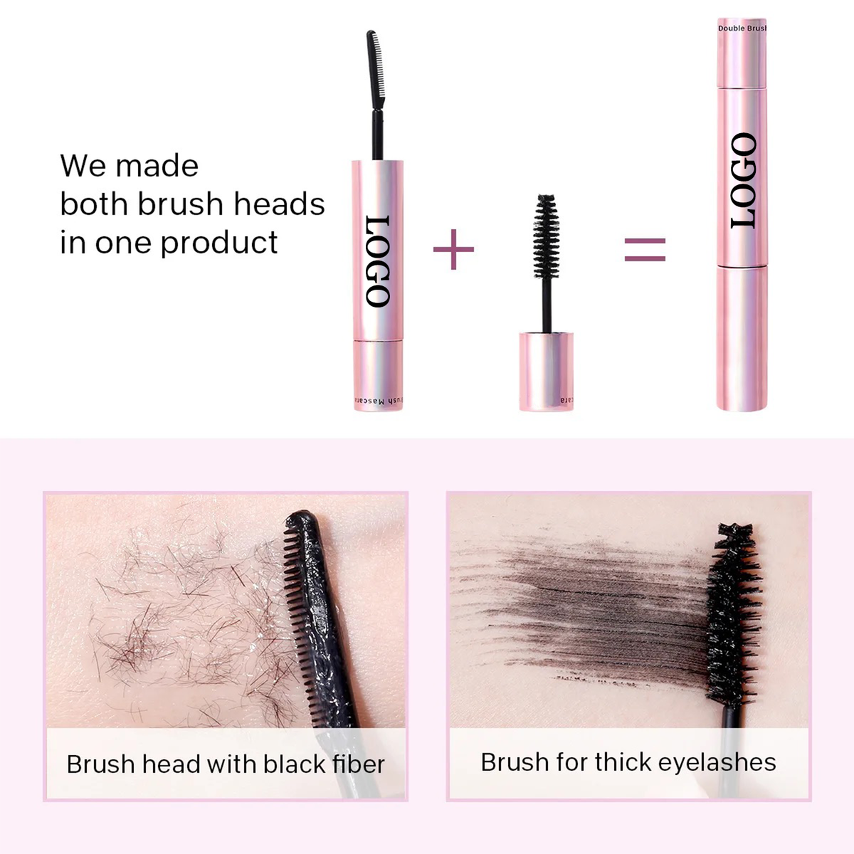 Waterproof Long Lasting Rose Gold Hold Double Head 2-in-1 Lengthening Thickening Long Fiber Luxurious Mascara