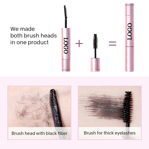 Waterproof Long Lasting Rose Gold Hold Double Head 2-in-1 Lengthening Thickening Long Fiber Luxurious Mascara