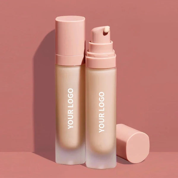 Pink Pump Bottle Matte Cream Foundation 30ml Full Coverage Makeup Base, Long Lasting Waterproof Concealer, Custom Liquid Foundation 18 Shades