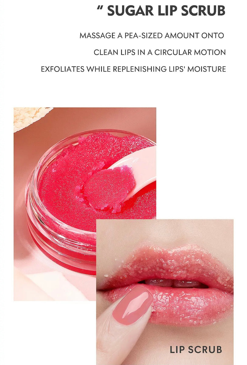 Nourishing, Moisturizing and Exfoliating Lip Care Trio, Organic Collagen Sugar Lip Scrub, Hydrating Lip Mask and Lip Oil Kit, Lip Care Set 7 Flavors