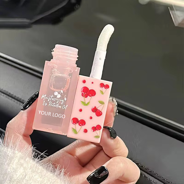 Custom Pink Kawaii Cherry Lip Duo, Exfoliating, Nourishing Lip Sets, Lip Scrub Stick & Lip Oil Kit Vegan, Cruelty Free