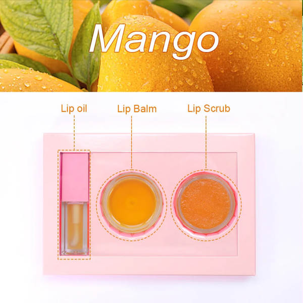 Nourishing, Moisturizing and Exfoliating Lip Care Trio, Organic Collagen Sugar Lip Scrub, Hydrating Lip Mask and Lip Oil Kit, Lip Care Set 7 Flavors