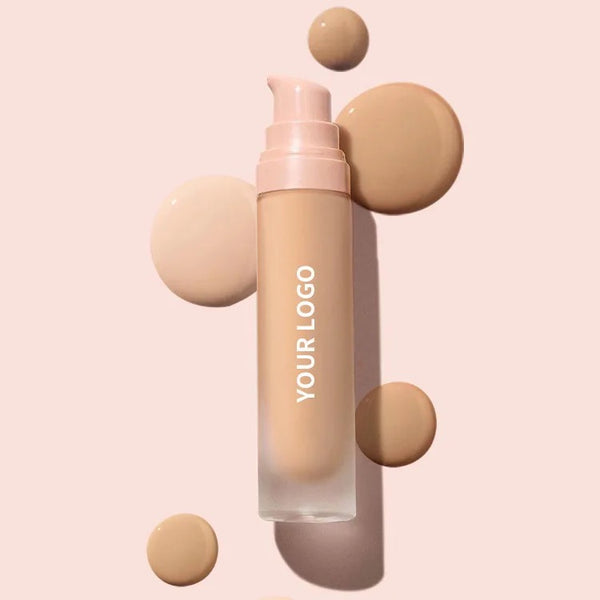 Pink Pump Bottle Matte Cream Foundation 30ml Full Coverage Makeup Base, Long Lasting Waterproof Concealer, Custom Liquid Foundation 18 Shades