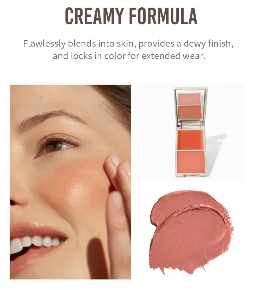 Long Lasting Cheek Lip Bronzer, Creamy Blush Palette, 2-in-1 Cream and Powder Blush Duo
