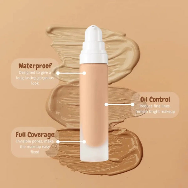Black Pump Bottle Matte Cream Foundation 30ml Full Coverage Makeup Base, Long Lasting Waterproof Concealer, Custom Liquid Foundation 18 Shades