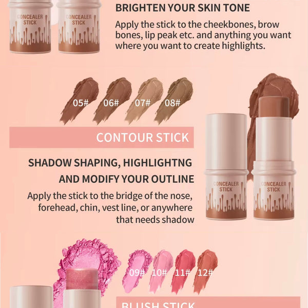 Custom Beige High Pigmented Waterproof Twist Blush, Contour, Bronzer, Highlighter Stick
