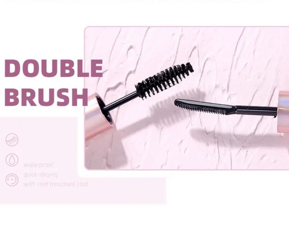 Waterproof Long Lasting Rose Gold Hold Double Head 2-in-1 Lengthening Thickening Long Fiber Luxurious Mascara