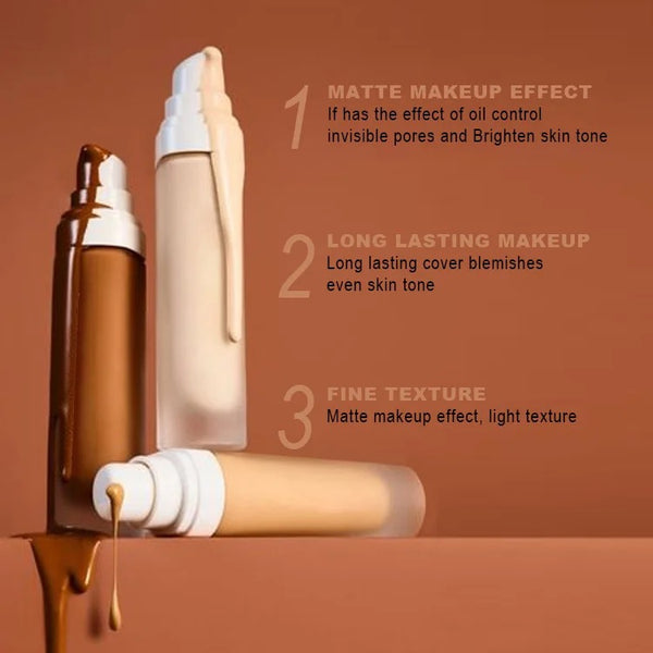 Black Pump Bottle Matte Cream Foundation 30ml Full Coverage Makeup Base, Long Lasting Waterproof Concealer, Custom Liquid Foundation 18 Shades