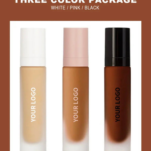 Black Pump Bottle Matte Cream Foundation 30ml Full Coverage Makeup Base, Long Lasting Waterproof Concealer, Custom Liquid Foundation 18 Shades