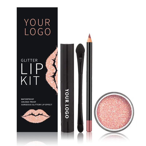 Diamond Shining Lip Loose Glitter Powder, Lip Liner, Lip Primer, Brush, Glitter Lip Kit