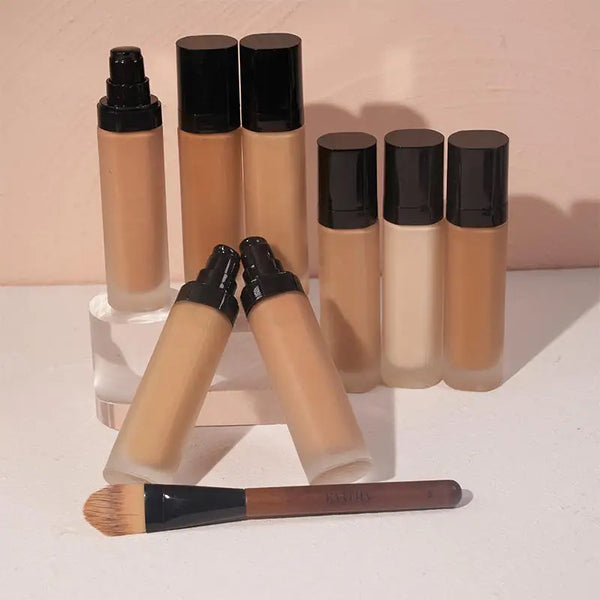 Black Pump Bottle Matte Cream Foundation 30ml Full Coverage Makeup Base, Long Lasting Waterproof Concealer, Custom Liquid Foundation 18 Shades