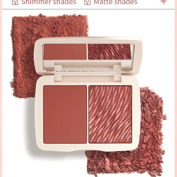 2-in-1 Matte Blush and Shimmer Highlighter Duo, Cream Powder Highlighter Palette