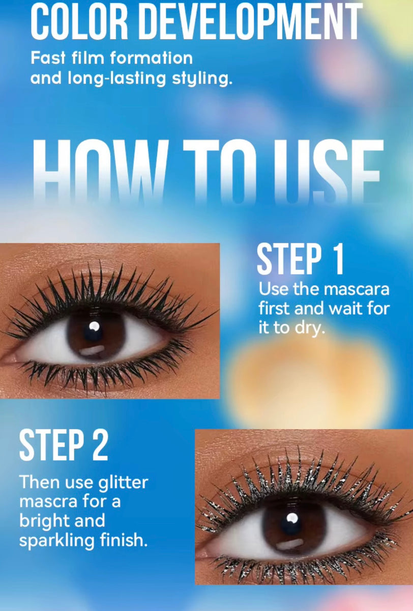 Waterproof Long Lasting High Pigmented/ Sparkle Glitter Colored Mascaras 7 Colors