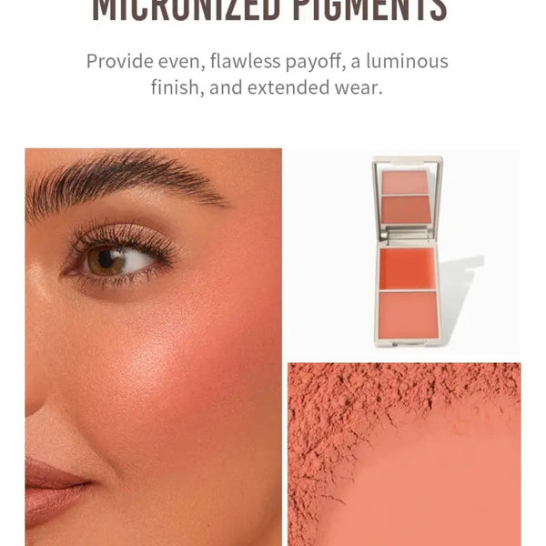 Long Lasting Cheek Lip Bronzer, Creamy Blush Palette, 2-in-1 Cream and Powder Blush Duo