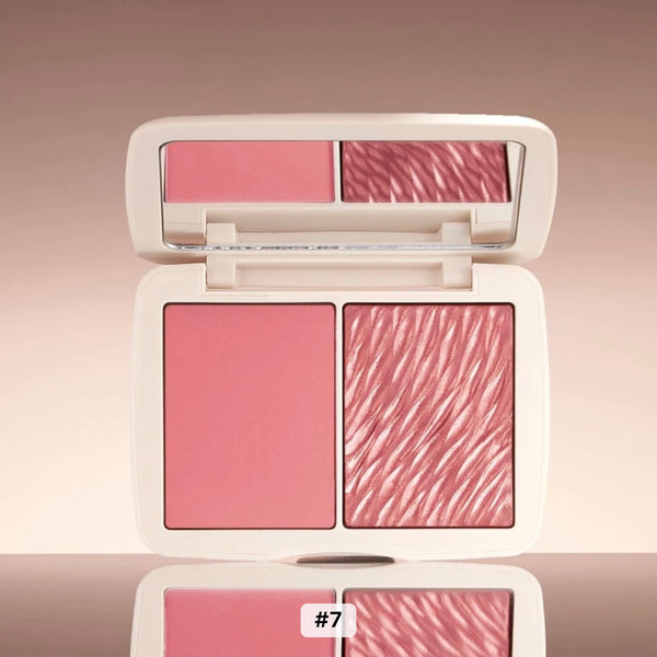 2-in-1 Matte Blush and Shimmer Highlighter Duo, Cream Powder Highlighter Palette
