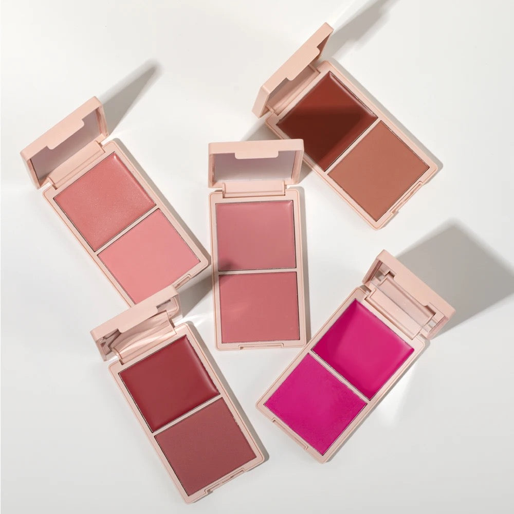 Long Lasting Cheek Lip Bronzer, Creamy Blush Palette, 2-in-1 Cream and Powder Blush Duo
