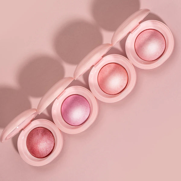 Custom Cute Pink Single Tint Palette, High Pigment Pressed Powder, Luminous Silky Baked Highlighter Blush. 8 Shades
