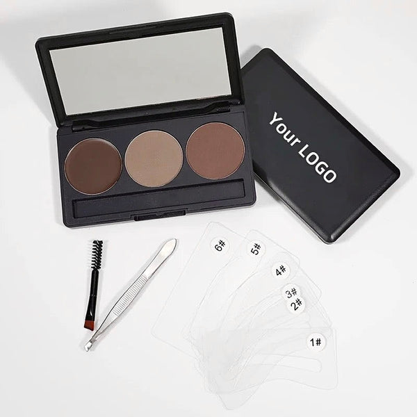 Professional 3 Shade Eyebrow Powder Pigments Waterproof Eyebrow Stencils Enhance Powder Shaping Makeup Palette , Eyebrow Powder, Stencils, Tweezers and 2-in-1 Spoolie Brush
