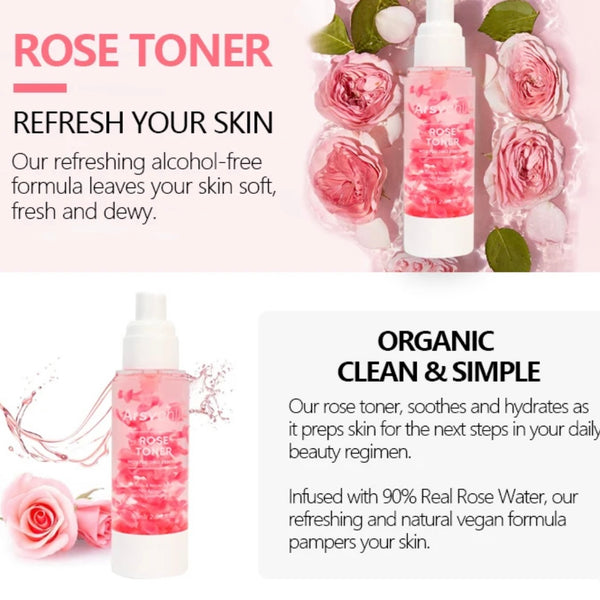 Custom Korean Moisturizing Organic Rose Water Facial Mist Toner with Real Fresh Rose Petals