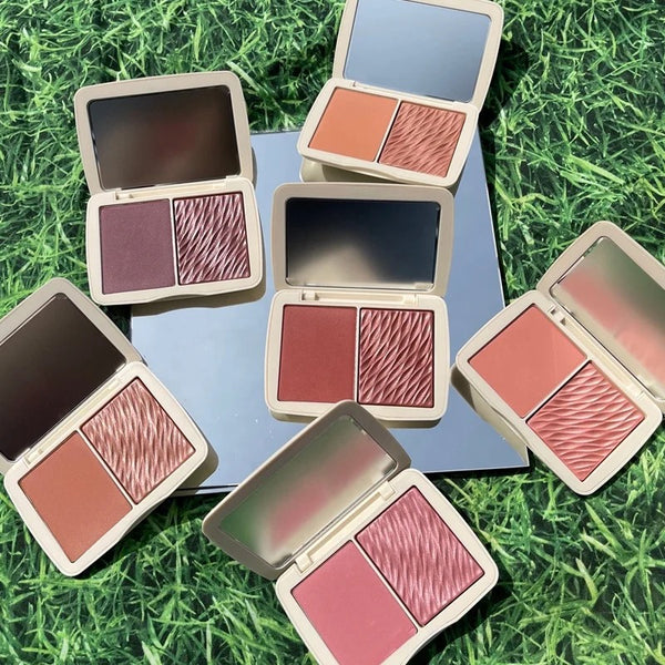 2-in-1 Matte Blush and Shimmer Highlighter Duo, Cream Powder Highlighter Palette