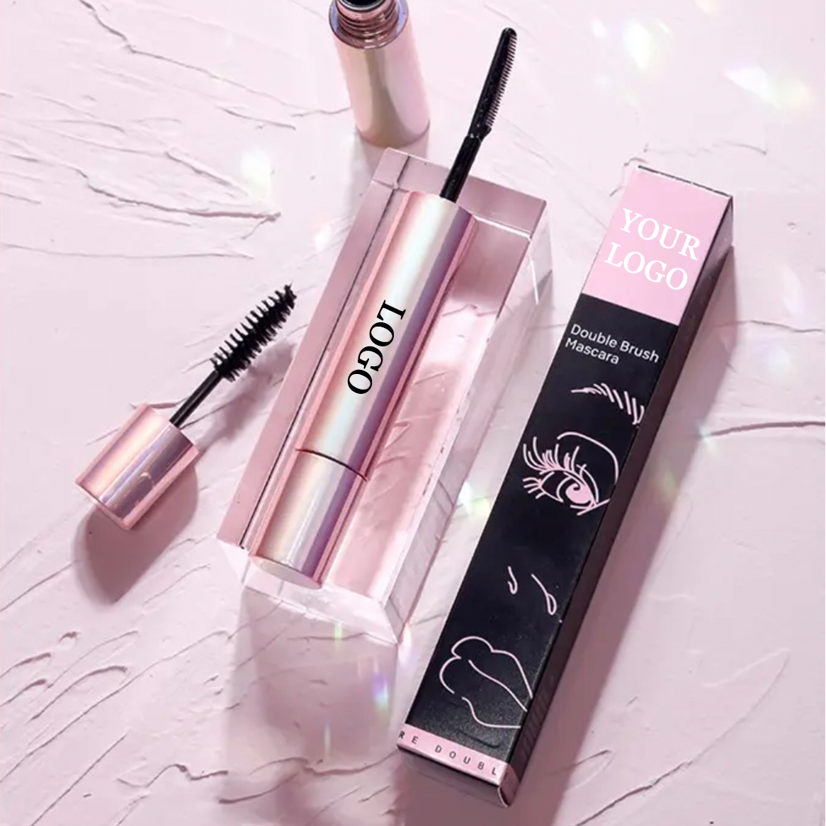 Waterproof Long Lasting Rose Gold Hold Double Head 2-in-1 Lengthening Thickening Long Fiber Luxurious Mascara