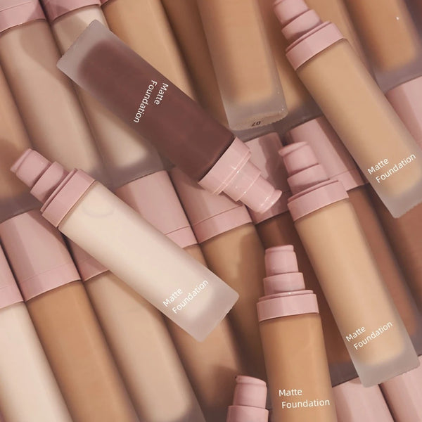 Black Pump Bottle Matte Cream Foundation 30ml Full Coverage Makeup Base, Long Lasting Waterproof Concealer, Custom Liquid Foundation 18 Shades