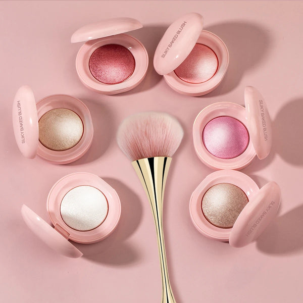 Custom Cute Pink Single Tint Palette, High Pigment Pressed Powder, Luminous Silky Baked Highlighter Blush. 8 Shades