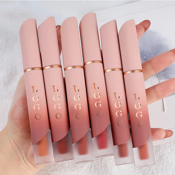Custom Pink and Rose Gold Packaging Lip Glaze, Velvet Matte Liquid Lipstick, Long Lasting Waterproof Rouge à Lèvres Liquide. 6 Shades