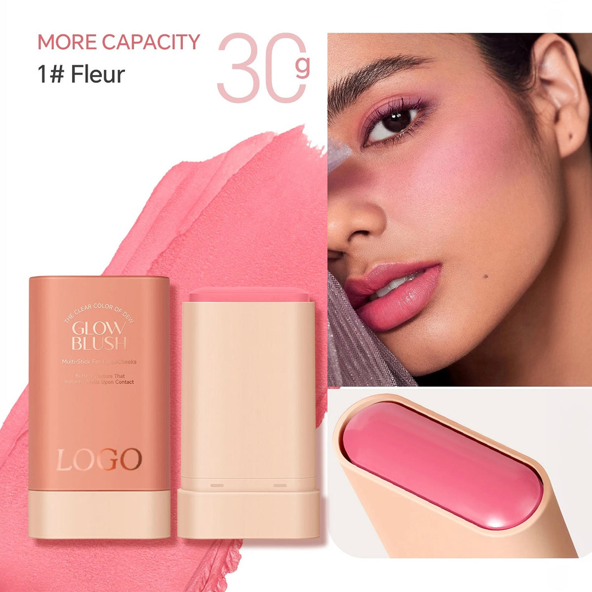 Rose Gold High Pigment Long Lasting Waterproof Cream Glow Blush Stick. 3 Shades