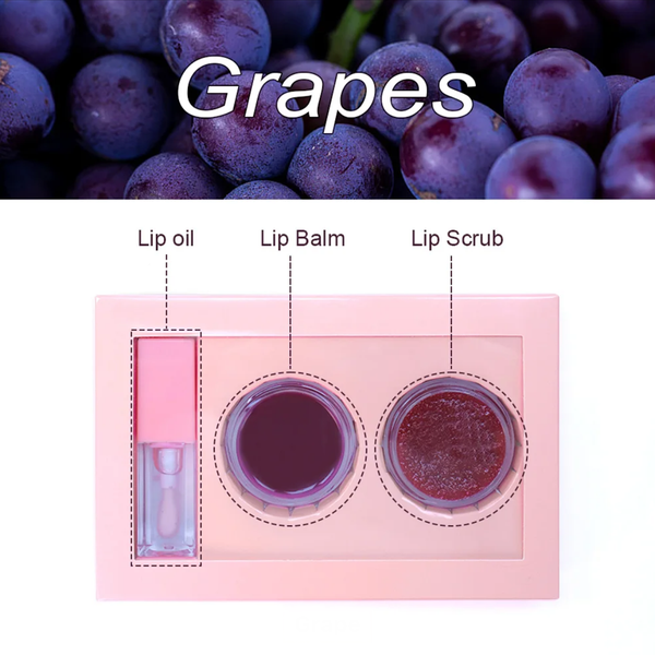 Nourishing, Moisturizing and Exfoliating Lip Care Trio, Organic Collagen Sugar Lip Scrub, Hydrating Lip Mask and Lip Oil Kit, Lip Care Set 7 Flavors